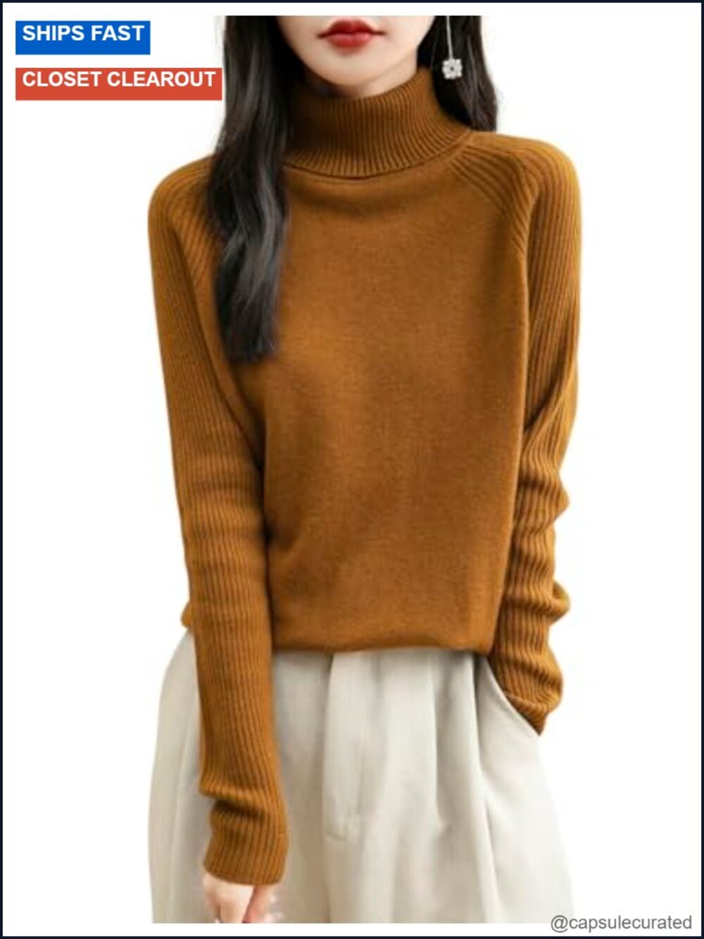 100% Merino Wool Turtleneck Sweater Women Classic Raglan Long Sleeve Knit